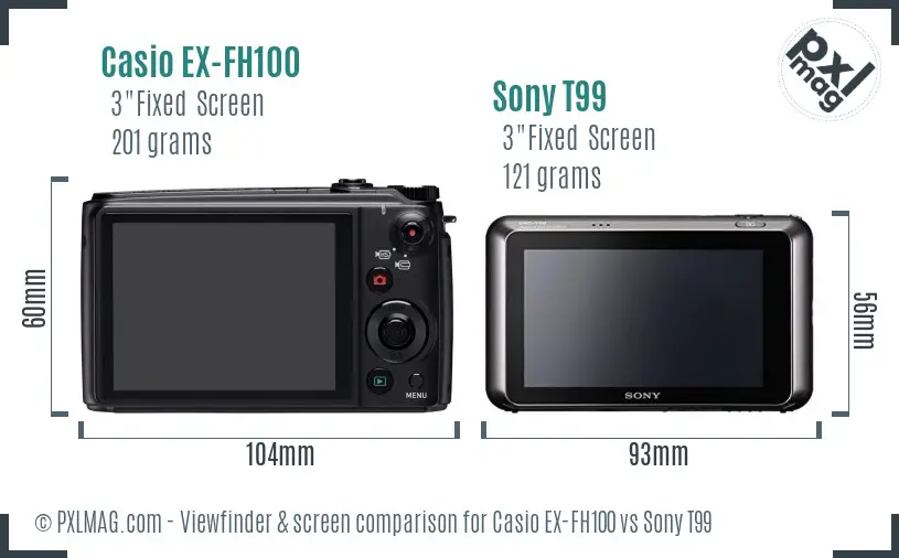 Casio EX-FH100 vs Sony T99 Screen and Viewfinder comparison