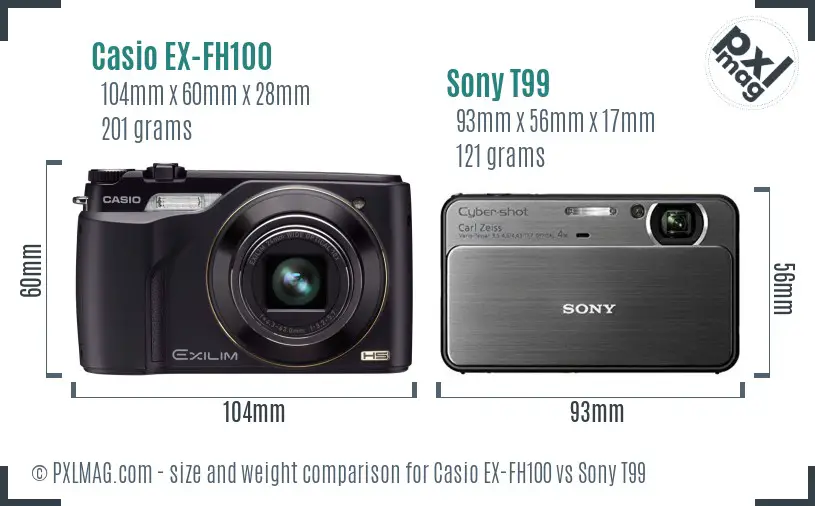 Casio EX-FH100 vs Sony T99 size comparison