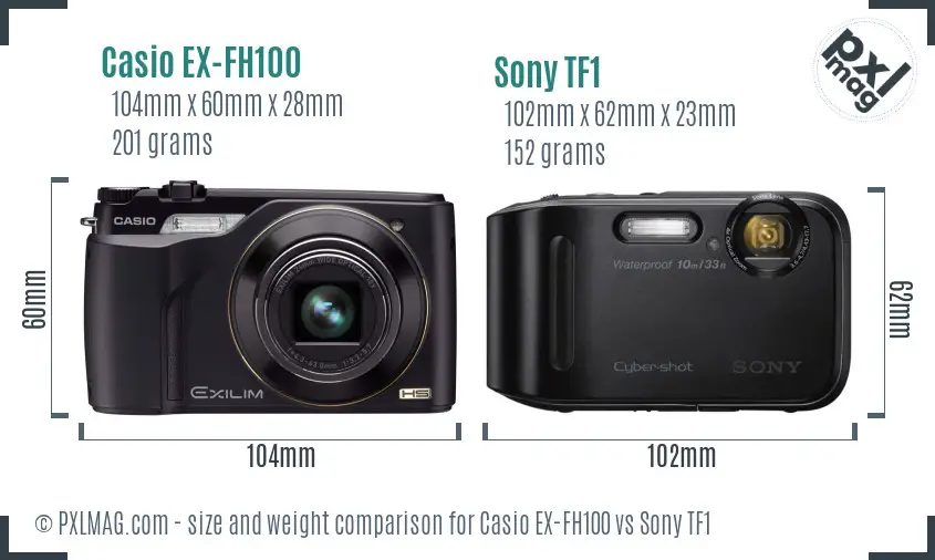 Casio EX-FH100 vs Sony TF1 size comparison
