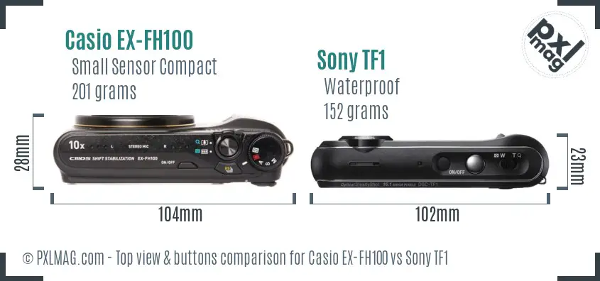Casio EX-FH100 vs Sony TF1 top view buttons comparison