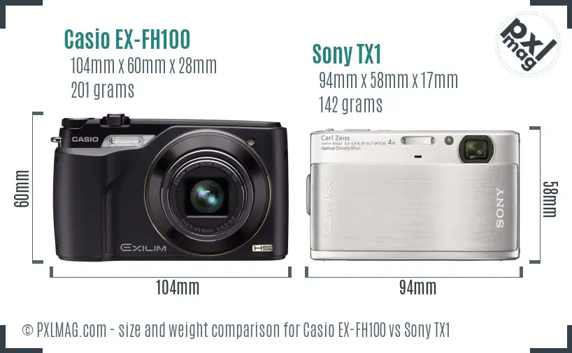 Casio EX-FH100 vs Sony TX1 size comparison