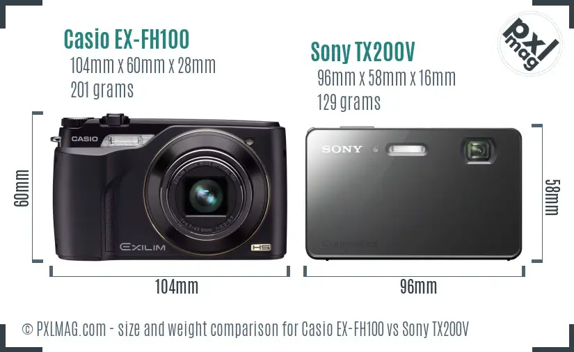 Casio EX-FH100 vs Sony TX200V size comparison Casio EX-FH100 vs Sony TX200V size comparison