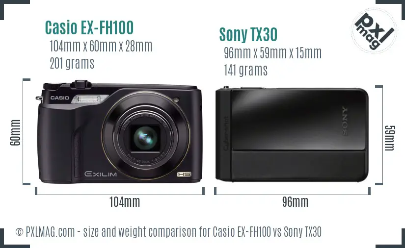 Casio EX-FH100 vs Sony TX30 size comparison