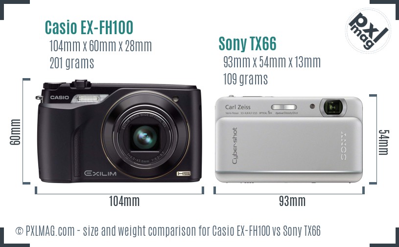 Casio EX-FH100 vs Sony TX66 size comparison Casio EX-FH100 vs Sony TX66 size comparison