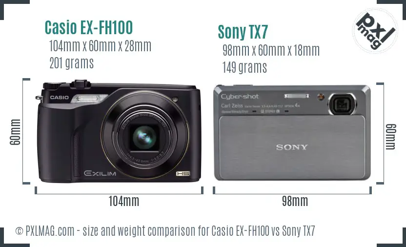 Casio EX-FH100 vs Sony TX7 size comparison Casio EX-FH100 vs Sony TX7 size comparison