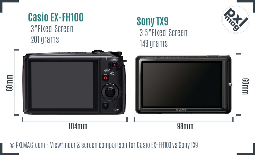 Casio EX-FH100 vs Sony TX9 Screen and Viewfinder comparison