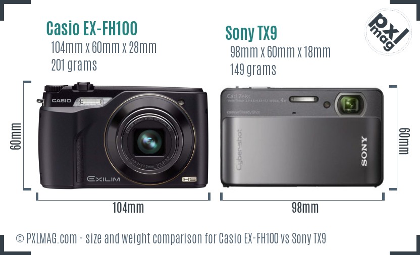 Casio EX-FH100 vs Sony TX9 size comparison