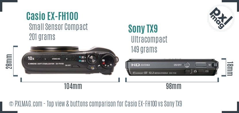Casio EX-FH100 vs Sony TX9 top view buttons comparison
