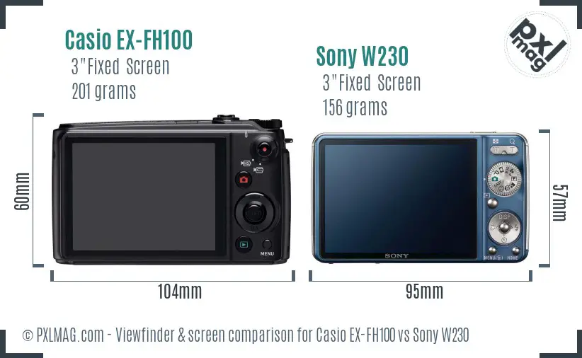 Casio EX-FH100 vs Sony W230 Screen and Viewfinder comparison Casio EX-FH100 vs Sony W230 Screen and Viewfinder comparison
