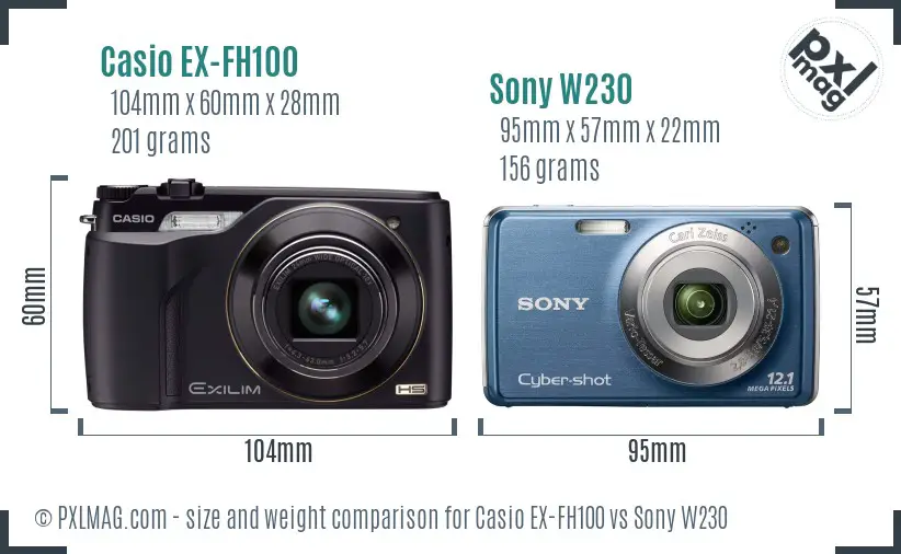 Casio EX-FH100 vs Sony W230 size comparison Casio EX-FH100 vs Sony W230 size comparison