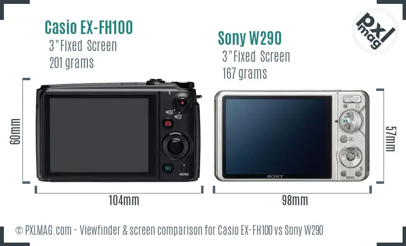 Casio EX-FH100 vs Sony W290 Screen and Viewfinder comparison