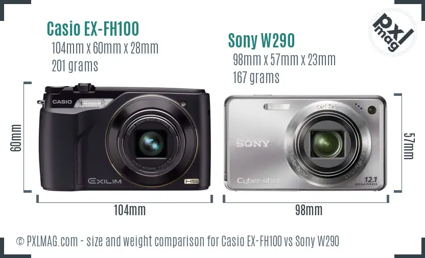 Casio EX-FH100 vs Sony W290 size comparison