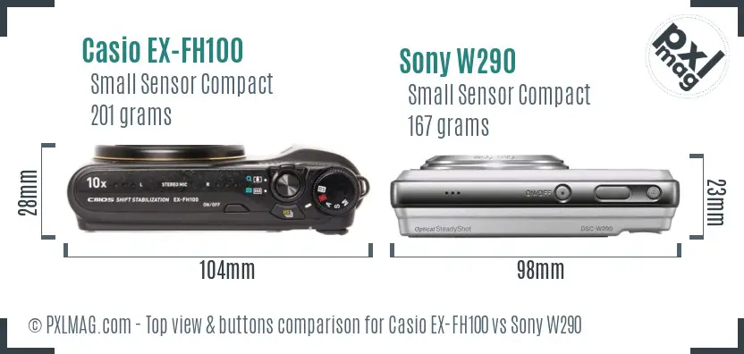 Casio EX-FH100 vs Sony W290 top view buttons comparison