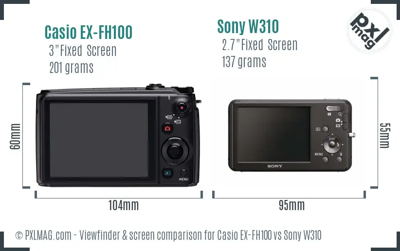 Casio EX-FH100 vs Sony W310 Screen and Viewfinder comparison Casio EX-FH100 vs Sony W310 Screen and Viewfinder comparison
