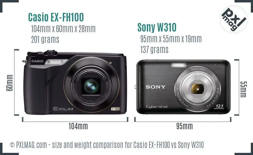 Casio EX-FH100 vs Sony W310 size comparison Casio EX-FH100 vs Sony W310 size comparison