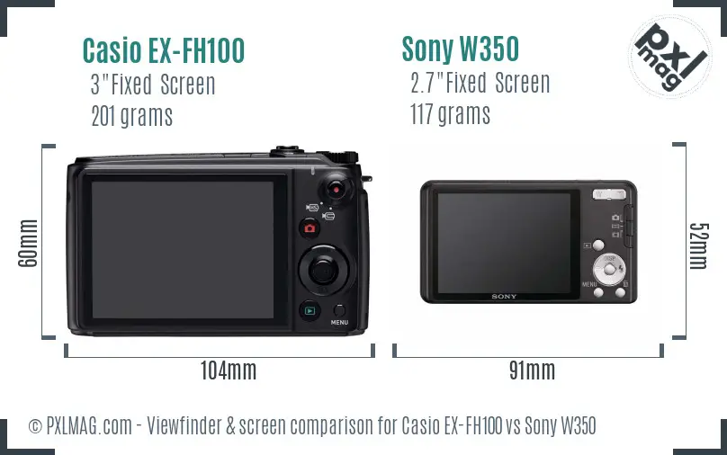 Casio EX-FH100 vs Sony W350 Screen and Viewfinder comparison