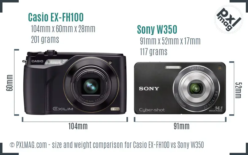 Casio EX-FH100 vs Sony W350 size comparison