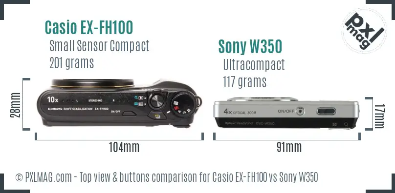 Casio EX-FH100 vs Sony W350 top view buttons comparison