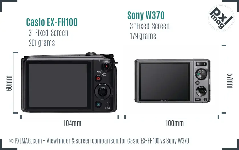 Casio EX-FH100 vs Sony W370 Screen and Viewfinder comparison Casio EX-FH100 vs Sony W370 Screen and Viewfinder comparison