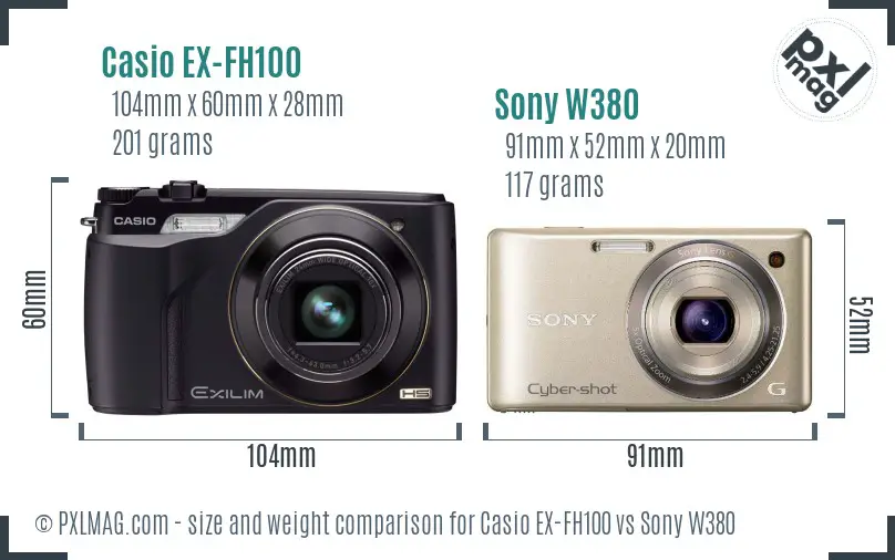 Casio EX-FH100 vs Sony W380 size comparison