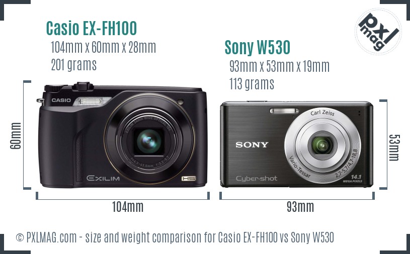 Casio EX-FH100 vs Sony W530 size comparison