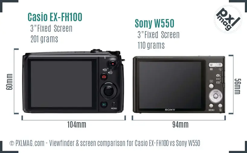 Casio EX-FH100 vs Sony W550 Screen and Viewfinder comparison Casio EX-FH100 vs Sony W550 Screen and Viewfinder comparison