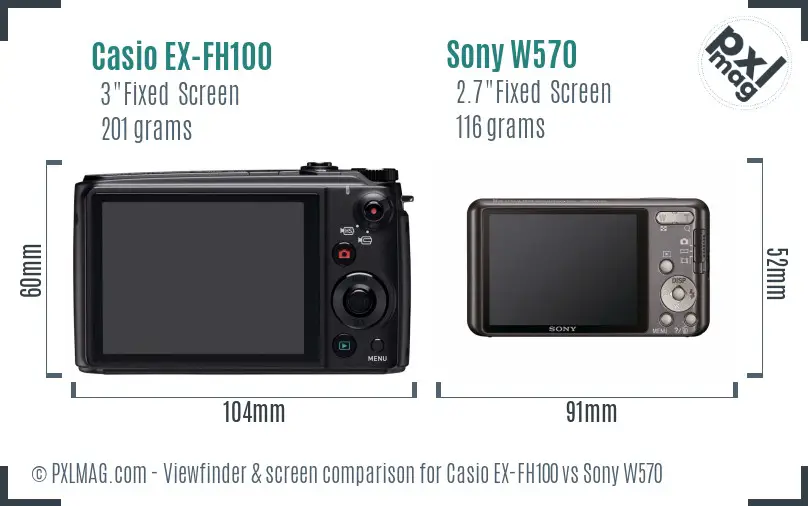 Casio EX-FH100 vs Sony W570 Screen and Viewfinder comparison