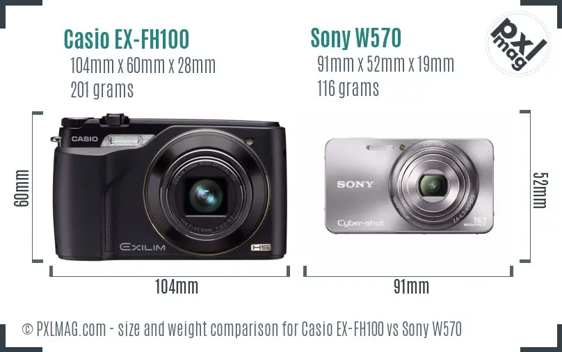 Casio EX-FH100 vs Sony W570 size comparison