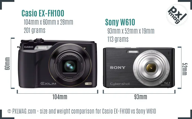 Casio EX-FH100 vs Sony W610 size comparison