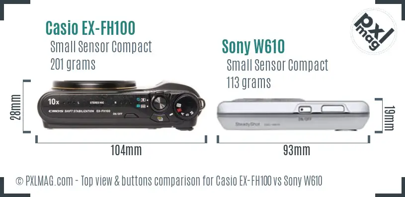 Casio EX-FH100 vs Sony W610 top view buttons comparison