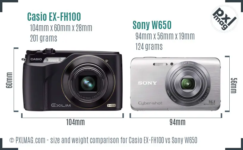 Casio EX-FH100 vs Sony W650 size comparison