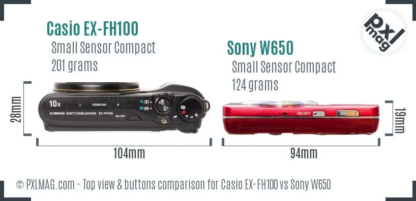 Casio EX-FH100 vs Sony W650 top view buttons comparison