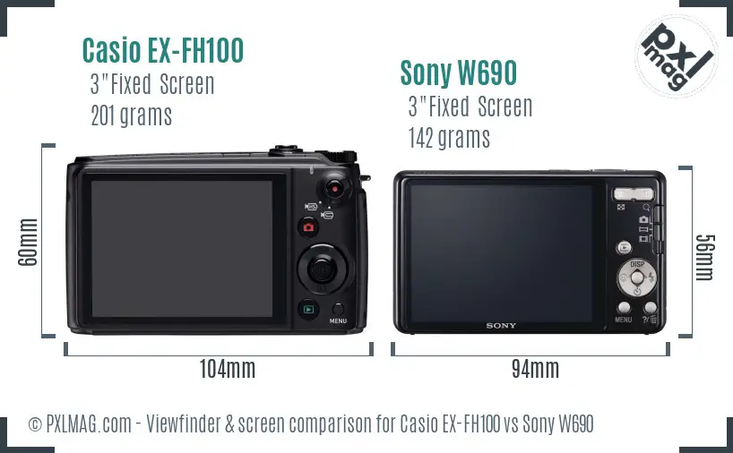 Casio EX-FH100 vs Sony W690 Screen and Viewfinder comparison