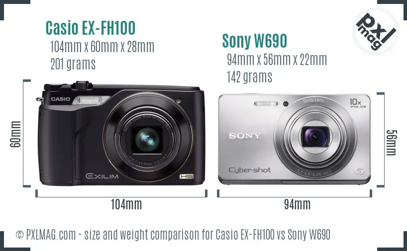 Casio EX-FH100 vs Sony W690 size comparison