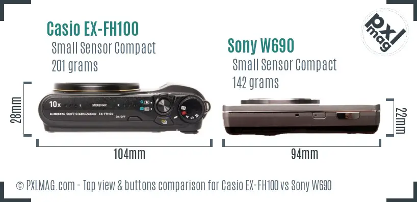 Casio EX-FH100 vs Sony W690 top view buttons comparison