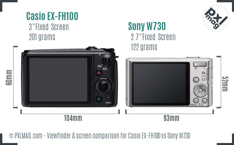 Casio EX-FH100 vs Sony W730 Screen and Viewfinder comparison