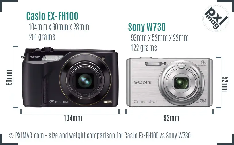 Casio EX-FH100 vs Sony W730 size comparison