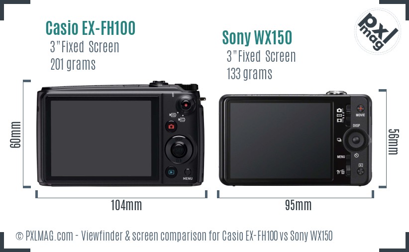 Casio EX-FH100 vs Sony WX150 Screen and Viewfinder comparison