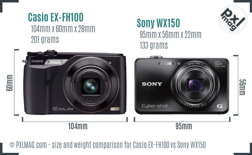 Casio EX-FH100 vs Sony WX150 size comparison Casio EX-FH100 vs Sony WX150 size comparison