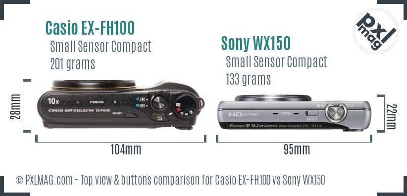 Casio EX-FH100 vs Sony WX150 top view buttons comparison