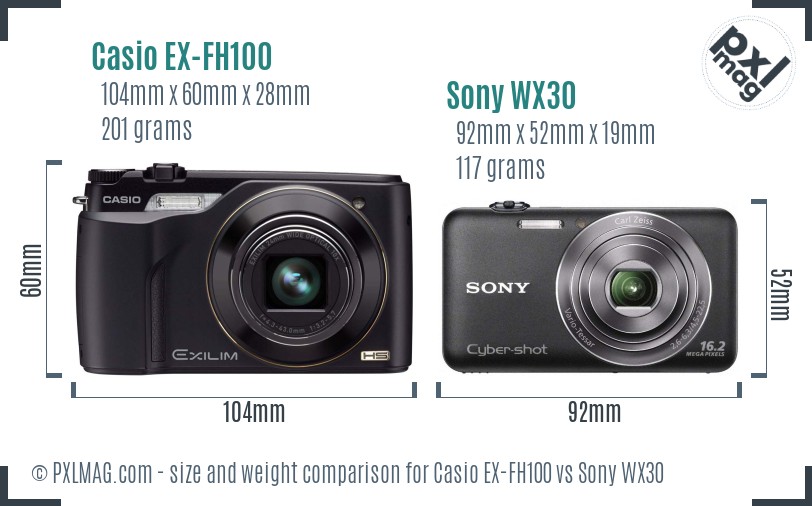 Casio EX-FH100 vs Sony WX30 size comparison