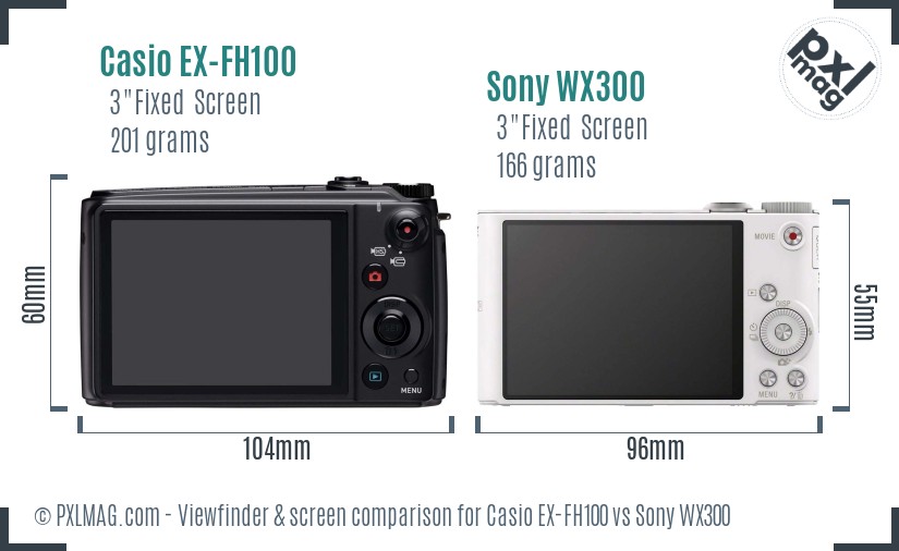 Casio EX-FH100 vs Sony WX300 Screen and Viewfinder comparison