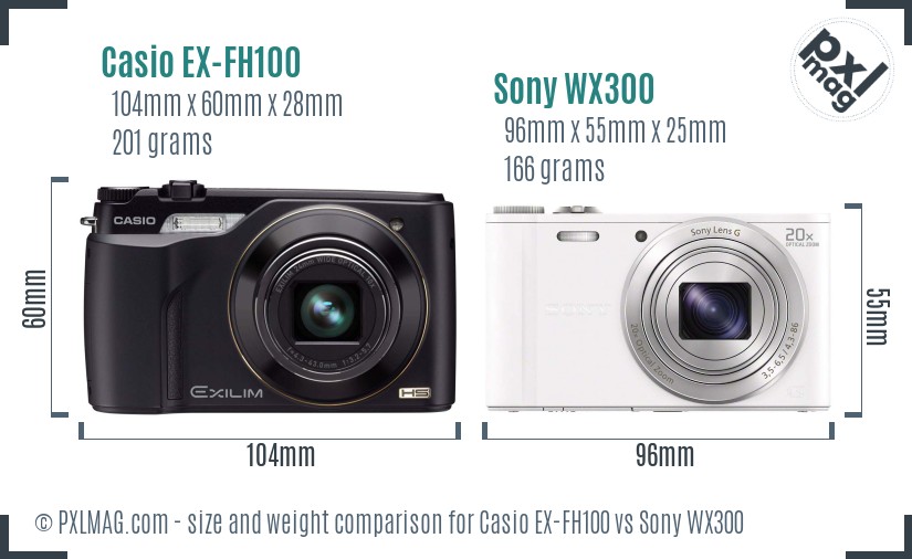 Casio EX-FH100 vs Sony WX300 size comparison