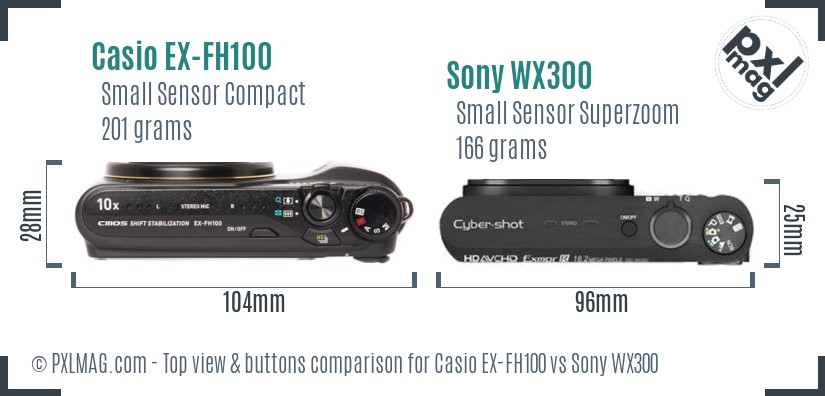 Casio EX-FH100 vs Sony WX300 top view buttons comparison