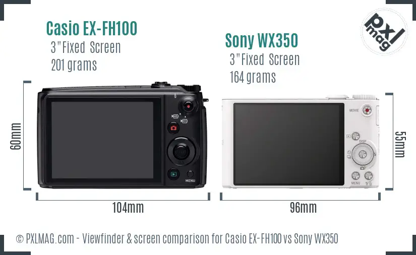 Casio EX-FH100 vs Sony WX350 Screen and Viewfinder comparison