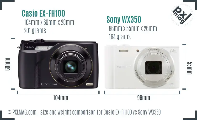 Casio EX-FH100 vs Sony WX350 size comparison