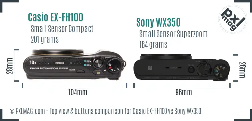 Casio EX-FH100 vs Sony WX350 top view buttons comparison