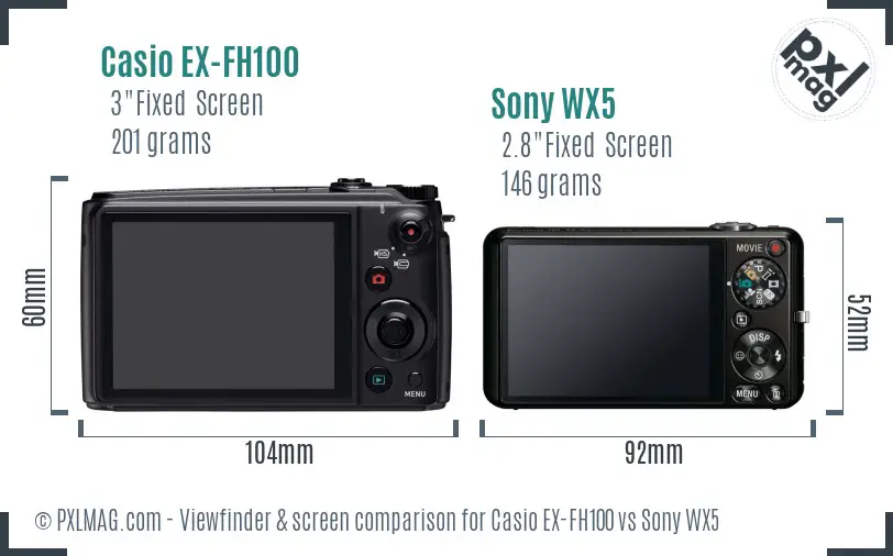 Casio EX-FH100 vs Sony WX5 Screen and Viewfinder comparison