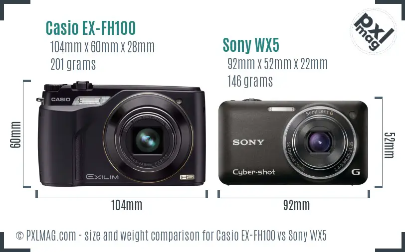 Casio EX-FH100 vs Sony WX5 size comparison