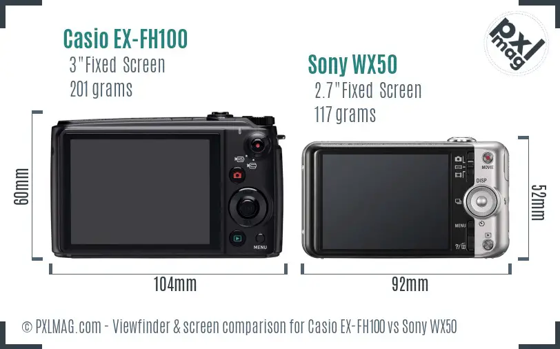 Casio EX-FH100 vs Sony WX50 Screen and Viewfinder comparison